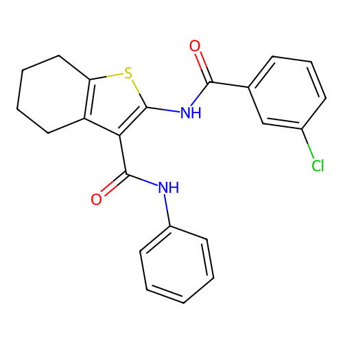 2-(3-chlorobenzamido)-N-phenyl-4,5,6,7-tetrahydrobenzo[b]thiophene-3-carboxamide structure