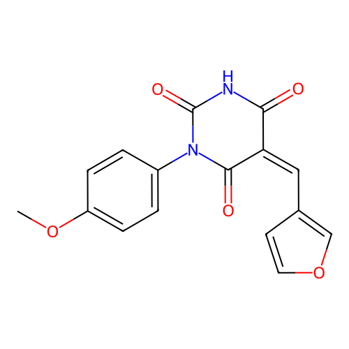 (Z)-5-(furan-3-ylmethylene)-1-(4-methoxyphenyl)pyrimidine-2,4,6(1H,3H,5H)-trione structure