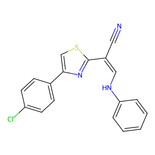 (2Z)-2-[4-(4-chlorophenyl)-1,3-thiazol-2-yl]-3-(phenylamino)prop-2-enenitrile structure