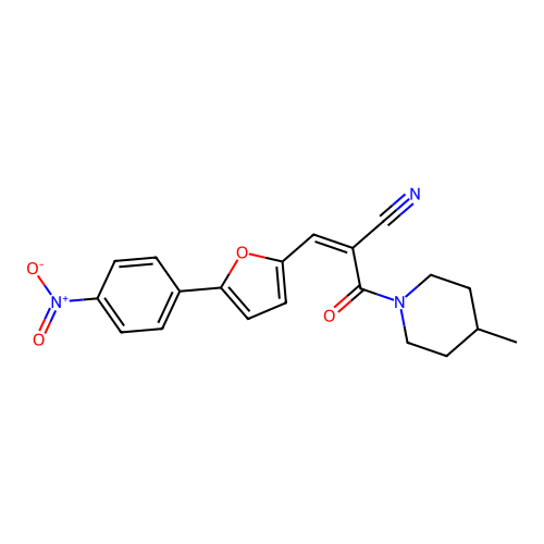 (Z)-2-(4-methylpiperidine-1-carbonyl)-3-(5-(4-nitrophenyl)furan-2-yl)acrylonitrile structure