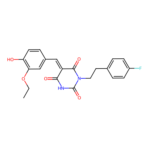(5E)-5-[(3-ethoxy-4-hydroxyphenyl)methylidene]-1-[2-(4-fluorophenyl)ethyl]-1,3-diazinane-2,4,6-trione structure