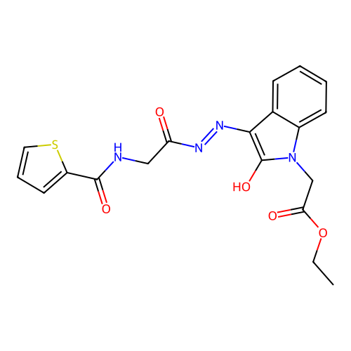 (Z)-ethyl 2-(2-oxo-3-(2-(2-(thiophene-2-carboxamido)acetyl)hydrazono)indolin-1-yl)acetate structure