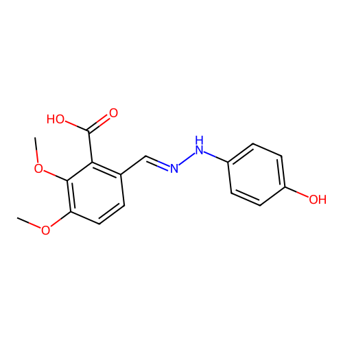 6-{(E)-[2-(4-hydroxyphenyl)hydrazinylidene]methyl}-2,3-dimethoxybenzoic acid structure