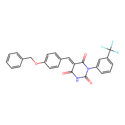 (5E)-5-[(4-phenylmethoxyphenyl)methylidene]-1-[3-(trifluoromethyl)phenyl]-1,3-diazinane-2,4,6-trione structure