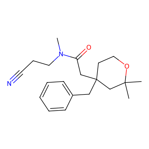 2-(4-benzyl-2,2-dimethyltetrahydro-2H-pyran-4-yl)-N-(2-cyanoethyl)-N-methylacetamide structure