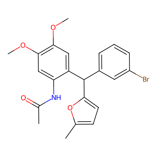 N-(2-((3-bromophenyl)(5-methylfuran-2-yl)methyl)-4,5-dimethoxyphenyl)acetamide structure