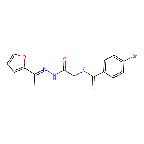 (E)-4-bromo-N-(2-(2-(1-(furan-2-yl)ethylidene)hydrazinyl)-2-oxoethyl)benzamide structure