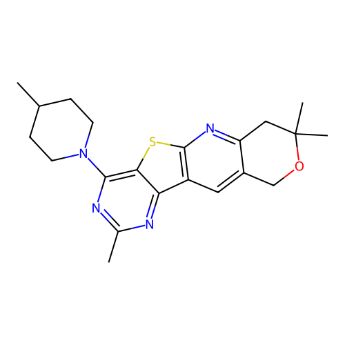 2,8,8-trimethyl-4-(4-methylpiperidin-1-yl)-7,10-dihydro-8H-pyrano[3'',4'':5',6']pyrido[3',2':4,5]thieno[3,2-d]pyrimidine structure