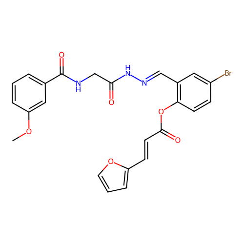 (E)-4-bromo-2-((E)-(2-(2-(3-methoxybenzamido)acetyl)hydrazono)methyl)phenyl 3-(furan-2-yl)acrylate structure