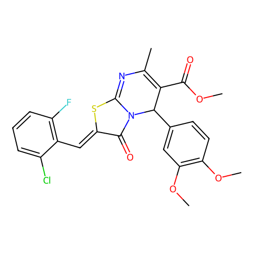 methyl (2Z)-2-(2-chloro-6-fluorobenzylidene)-5-(3,4-dimethoxyphenyl)-7-methyl-3-oxo-2,3-dihydro-5H-[1,3]thiazolo[3,2-a]pyrimidine-6-carboxylate structure