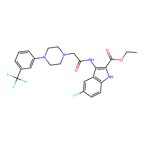 ethyl 5-fluoro-3-(2-(4-(3-(trifluoromethyl)phenyl)piperazin-1-yl)acetamido)-1H-indole-2-carboxylate structure