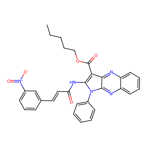 (E)-pentyl 2-(3-(3-nitrophenyl)acrylamido)-1-phenyl-1H-pyrrolo[2,3-b]quinoxaline-3-carboxylate structure