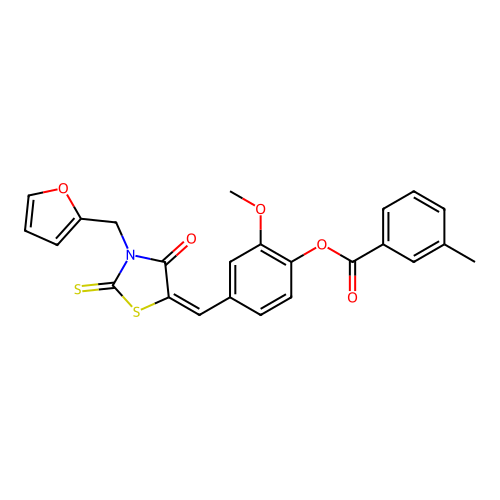 (E)-4-((3-(furan-2-ylmethyl)-4-oxo-2-thioxothiazolidin-5-ylidene)methyl)-2-methoxyphenyl 3-methylbenzoate structure
