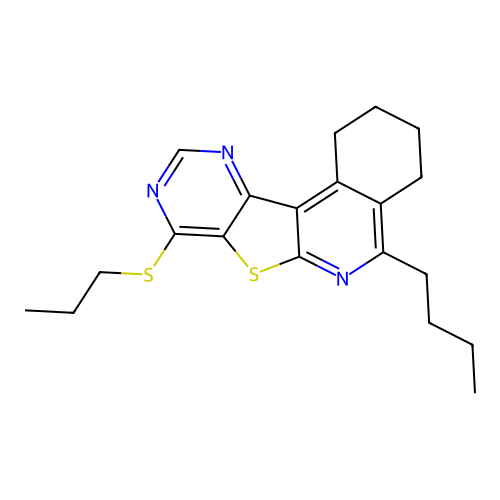 5-butyl-8-(propylthio)-1,2,3,4-tetrahydropyrimido[4',5':4,5]thieno[2,3-c]isoquinoline structure