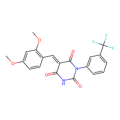 (E)-5-(2,4-dimethoxybenzylidene)-1-(3-(trifluoromethyl)phenyl)pyrimidine-2,4,6(1H,3H,5H)-trione structure