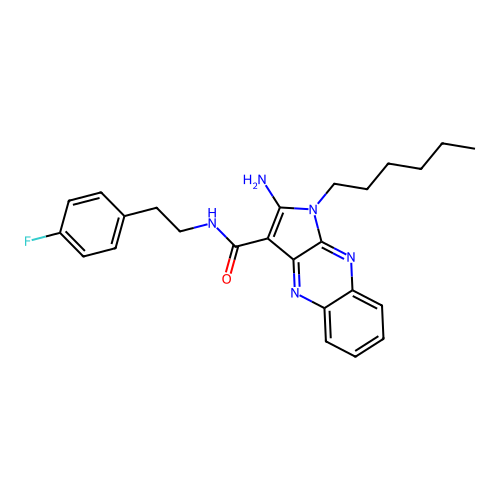 2-amino-N-(4-fluorophenethyl)-1-hexyl-1H-pyrrolo[2,3-b]quinoxaline-3-carboxamide structure