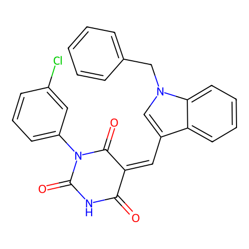 (5Z)-5-[(1-benzylindol-3-yl)methylidene]-1-(3-chlorophenyl)-1,3-diazinane-2,4,6-trione structure
