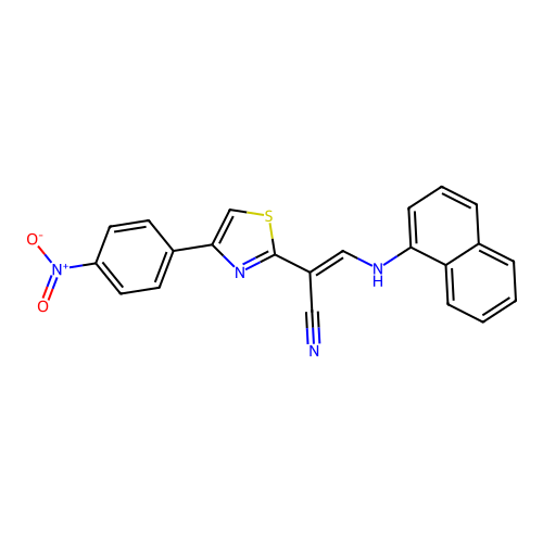 3-(1-naphthylamino)-2-[4-(4-nitrophenyl)-1,3-thiazol-2-yl]acrylonitrile structure