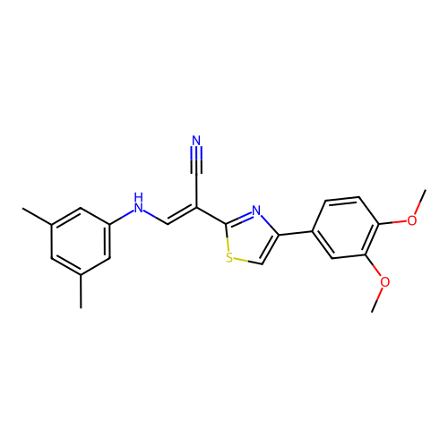 (E)-2-(4-(3,4-dimethoxyphenyl)thiazol-2-yl)-3-((3,5-dimethylphenyl)amino)acrylonitrile structure