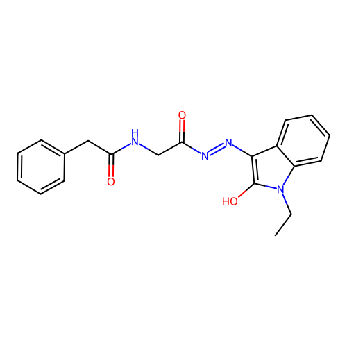 (Z)-N-(2-(2-(1-ethyl-2-oxoindolin-3-ylidene)hydrazinyl)-2-oxoethyl)-2-phenylacetamide structure