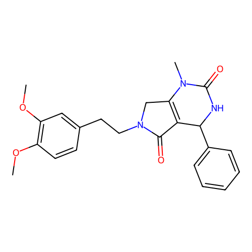 6-(3,4-dimethoxyphenethyl)-1-methyl-4-phenyl-3,4,6,7-tetrahydro-1H-pyrrolo[3,4-d]pyrimidine-2,5-dione structure