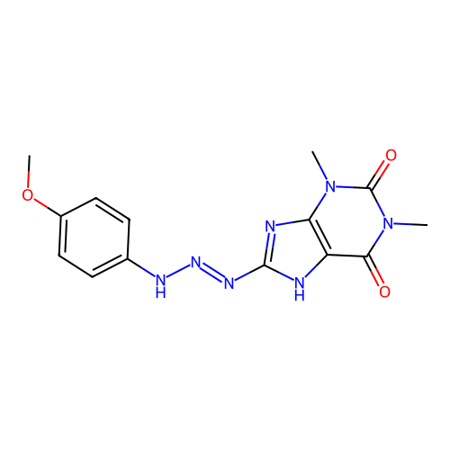 8-[(4-methoxyanilino)diazenyl]-1,3-dimethyl-7H-purine-2,6-dione structure