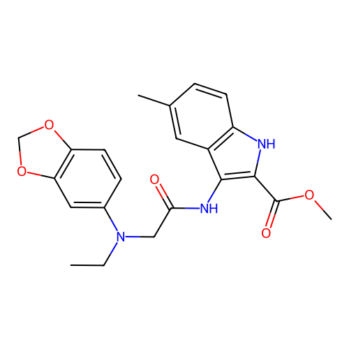 methyl 3-{[N-(1,3-benzodioxol-5-yl)-N-ethylglycyl]amino}-5-methyl-1H-indole-2-carboxylate structure