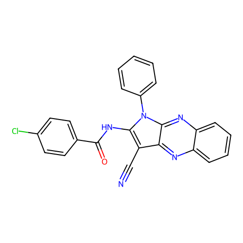 4-chloro-N-(3-cyano-1-phenyl-1H-pyrrolo[2,3-b]quinoxalin-2-yl)benzamide structure