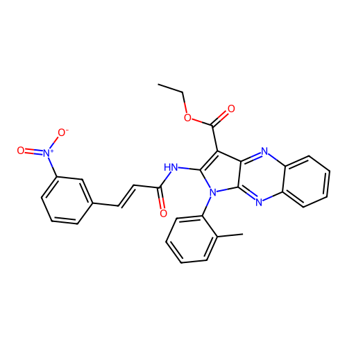 (E)-ethyl 2-(3-(3-nitrophenyl)acrylamido)-1-(o-tolyl)-1H-pyrrolo[2,3-b]quinoxaline-3-carboxylate structure