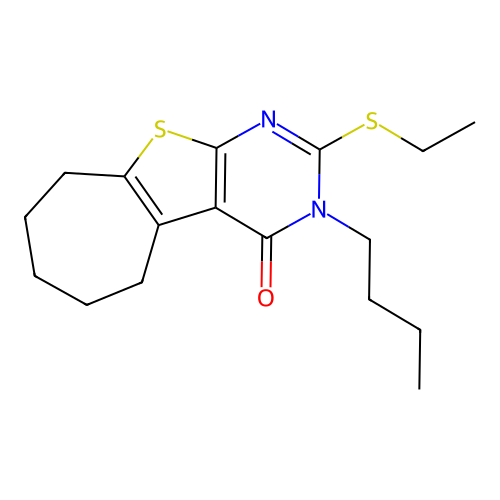3-butyl-2-(ethylsulfanyl)-3,5,6,7,8,9-hexahydro-4H-cyclohepta[4,5]thieno[2,3-d]pyrimidin-4-one structure