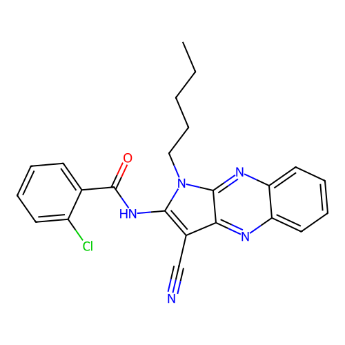 2-chloro-N-(3-cyano-1-pentyl-1H-pyrrolo[2,3-b]quinoxalin-2-yl)benzamide structure