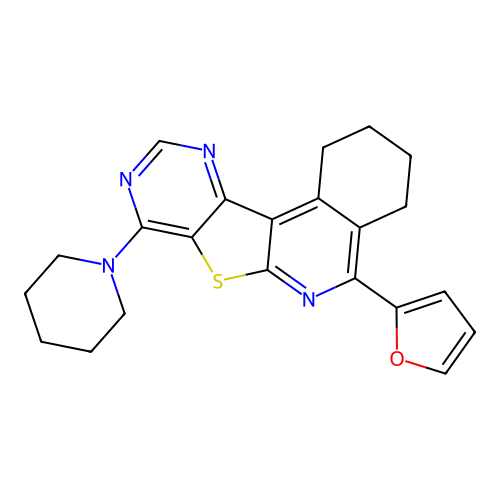 5-(furan-2-yl)-8-(piperidin-1-yl)-1,2,3,4-tetrahydropyrimido[4',5':4,5]thieno[2,3-c]isoquinoline structure