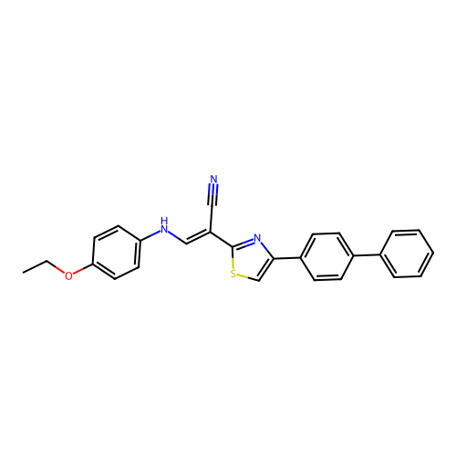 (2E)-2-[4-(biphenyl-4-yl)-1,3-thiazol-2-yl]-3-[(4-ethoxyphenyl)amino]prop-2-enenitrile structure