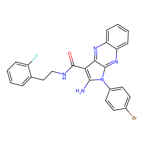2-amino-1-(4-bromophenyl)-N-(2-fluorophenethyl)-1H-pyrrolo[2,3-b]quinoxaline-3-carboxamide structure
