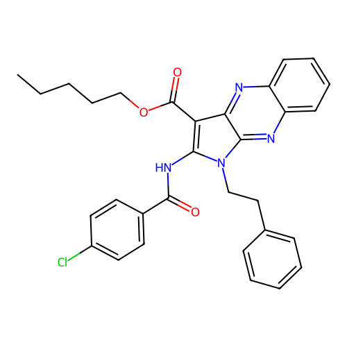 pentyl 2-(4-chlorobenzamido)-1-phenethyl-1H-pyrrolo[2,3-b]quinoxaline-3-carboxylate structure