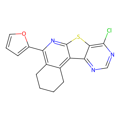8-chloro-5-(furan-2-yl)-1,2,3,4-tetrahydropyrimido[4',5':4,5]thieno[2,3-c]isoquinoline structure