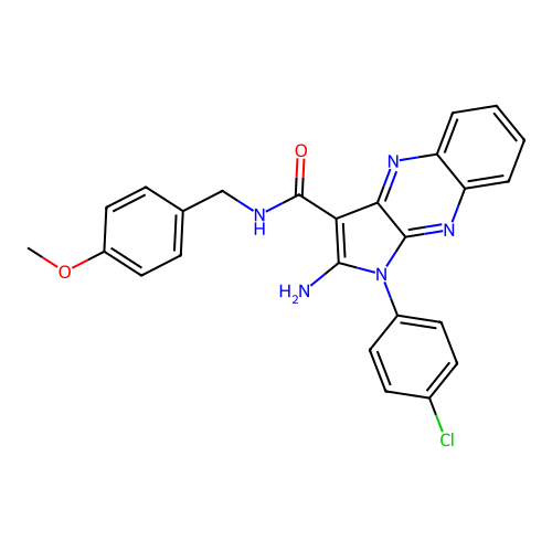 2-amino-1-(4-chlorophenyl)-N-(4-methoxybenzyl)-1H-pyrrolo[2,3-b]quinoxaline-3-carboxamide structure