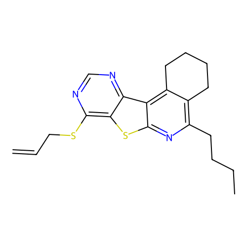 8-(allylthio)-5-butyl-1,2,3,4-tetrahydropyrimido[4',5':4,5]thieno[2,3-c]isoquinoline structure