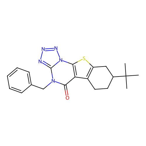 4-benzyl-8-(tert-butyl)-6,7,8,9-tetrahydrobenzo[4,5]thieno[3,2-e]tetrazolo[1,5-a]pyrimidin-5(4H)-one structure
