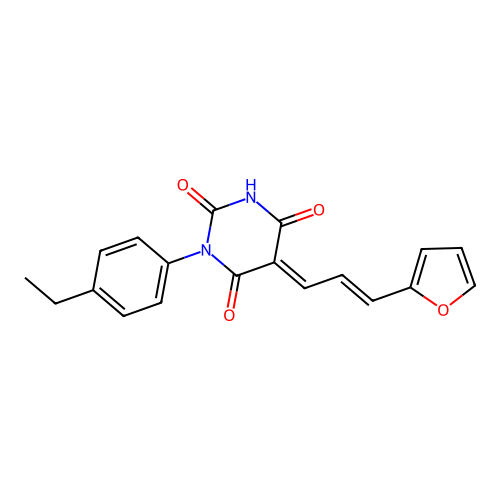 (5E)-1-(4-ethylphenyl)-5-[(2E)-3-(furan-2-yl)prop-2-en-1-ylidene]pyrimidine-2,4,6(1H,3H,5H)-trione structure
