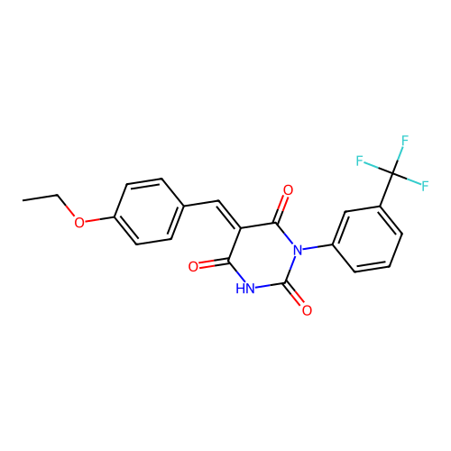 (5E)-5-(4-ethoxybenzylidene)-1-[3-(trifluoromethyl)phenyl]pyrimidine-2,4,6(1H,3H,5H)-trione structure