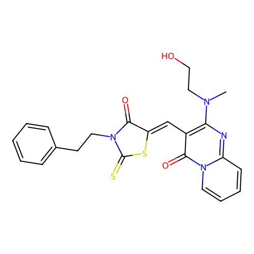 (Z)-5-((2-((2-hydroxyethyl)(methyl)amino)-4-oxo-4H-pyrido[1,2-a]pyrimidin-3-yl)methylene)-3-phenethyl-2-thioxothiazolidin-4-one structure