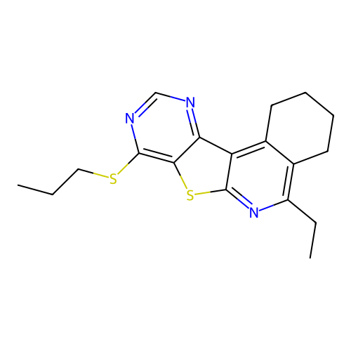 5-ethyl-8-(propylthio)-1,2,3,4-tetrahydropyrimido[4',5':4,5]thieno[2,3-c]isoquinoline structure