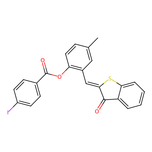 (Z)-4-methyl-2-((3-oxobenzo[b]thiophen-2(3H)-ylidene)methyl)phenyl 4-iodobenzoate structure