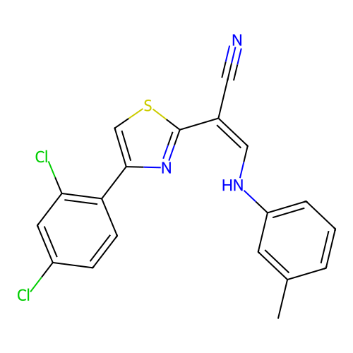 (Z)-2-(4-(2,4-dichlorophenyl)thiazol-2-yl)-3-(m-tolylamino)acrylonitrile structure