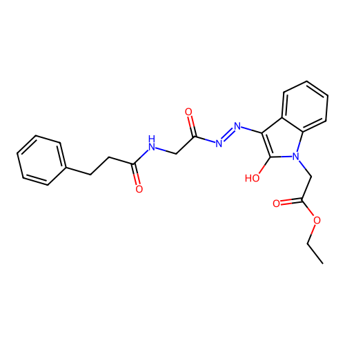 Ethyl 2-[2-oxo-3-[[2-(3-phenylpropanoylamino)acetyl]hydrazinylidene]indol-1-yl]acetate structure