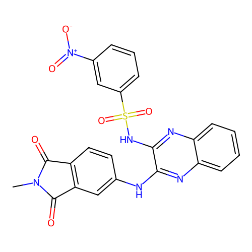 N-(3-((2-methyl-1,3-dioxoisoindolin-5-yl)amino)quinoxalin-2-yl)-3-nitrobenzenesulfonamide structure