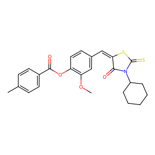 (E)-4-((3-cyclohexyl-4-oxo-2-thioxothiazolidin-5-ylidene)methyl)-2-methoxyphenyl 4-methylbenzoate structure