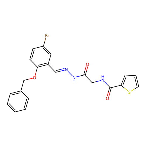 N-[[(5-bromo-2-phenylmethoxy-phenyl)methylideneamino]carbamoylmethyl]thiophene-2-carboxamide structure