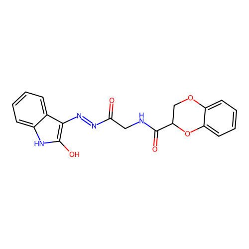 (Z)-N-(2-oxo-2-(2-(2-oxoindolin-3-ylidene)hydrazinyl)ethyl)-2,3-dihydrobenzo[b][1,4]dioxine-2-carboxamide structure